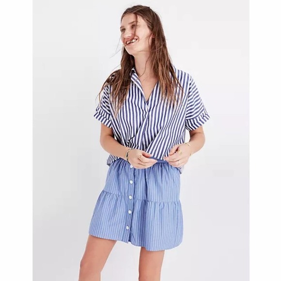 Madewell Striped Button-Front Bistro Mini Skirt - Picture 3 of 11